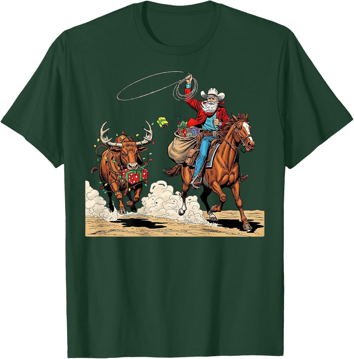 Funny Cowboy Santa Christmas Holiday Western Style Gifts T-Shirt - T-Shirt | Forest