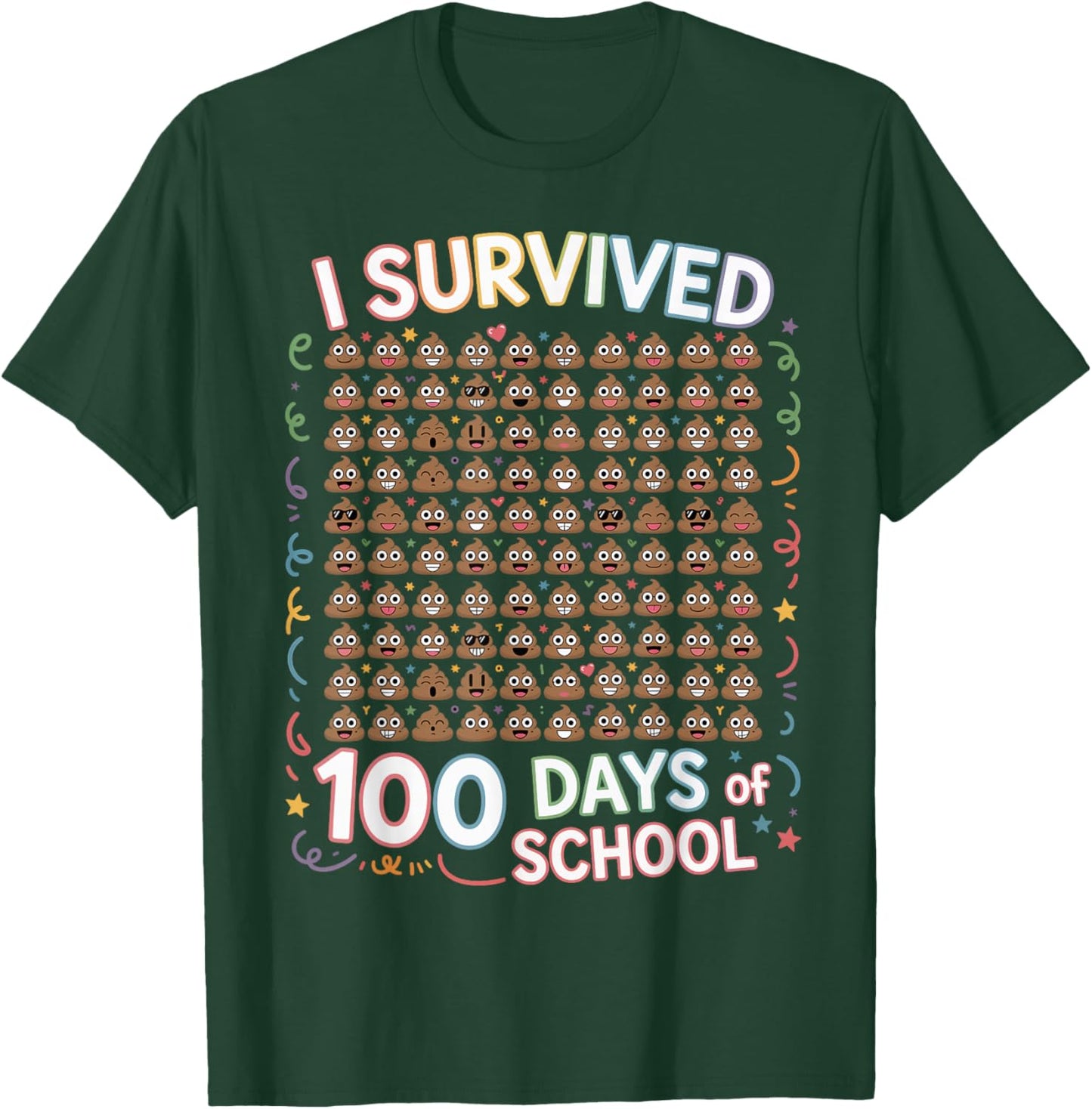 I Survived 100 Days of School Poop Theme Funny Kids Boys T-Shirt - T-Shirt | Forest