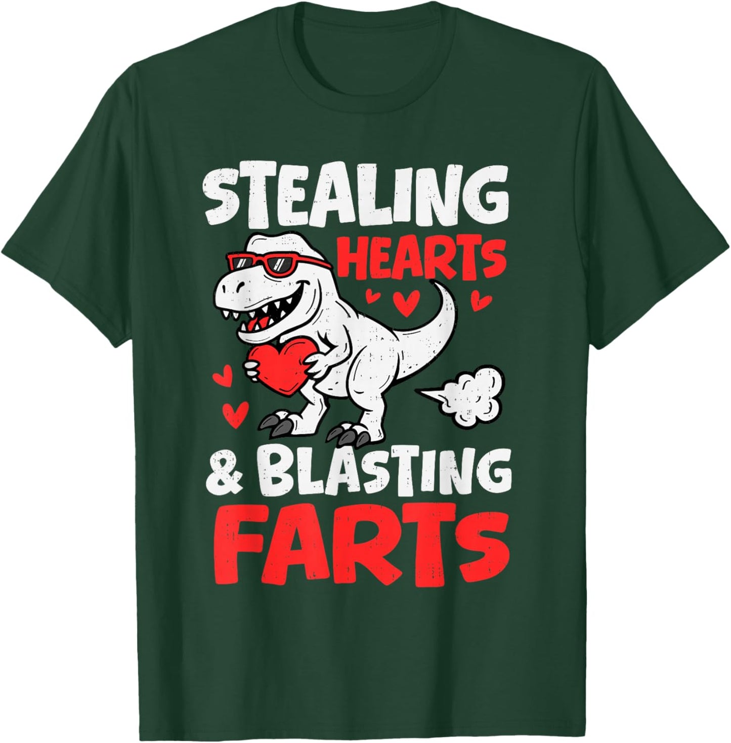Funny Dino Stealing Hearts Blasting Farts Valentines Day Boy T-Shirt - T-Shirt | Forest