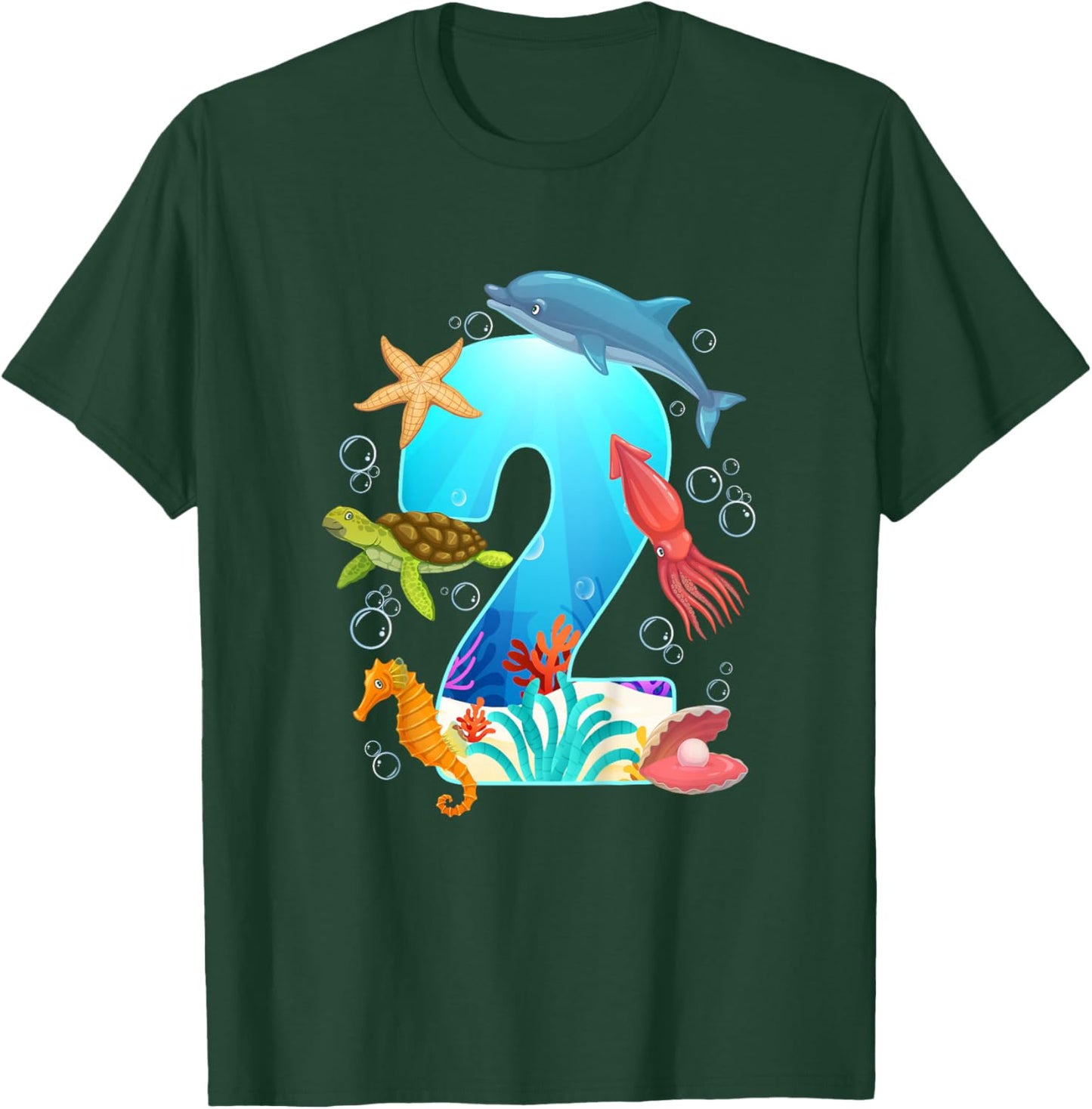 2nd Ocean Birthday Party 2 Year Old Sea Animals T-Shirt - T-Shirt | Forest