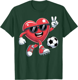 Valentines Day Heart Playing Soccer Boys Men Kids T-Shirt - T-Shirt | Forest