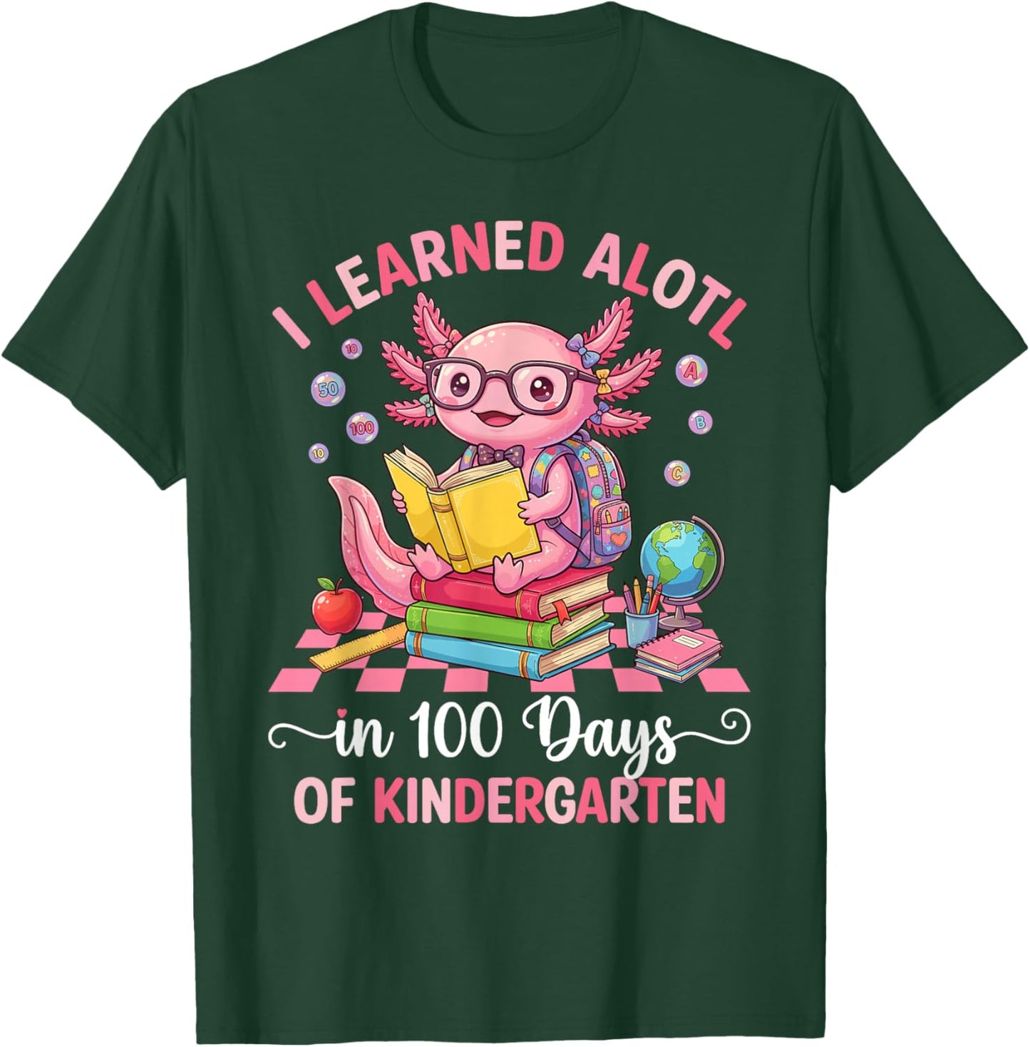 I Learned A Lot in 100 Days of Kindergarten Pink Axolotl T-Shirt - T-Shirt | Forest