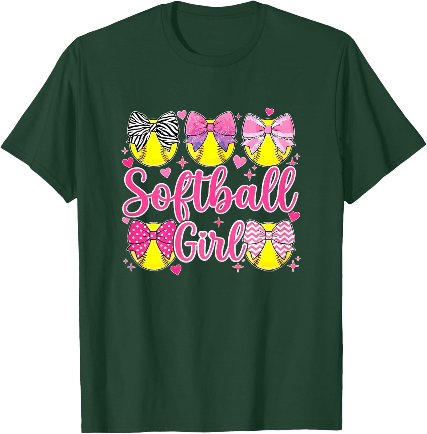 Softball Girl Coquette Bow T-Shirt - T-Shirt | Forest