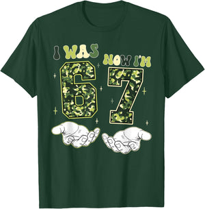 I was 6 Now I'm 7 Birthday Funny Six Seven Camo Boy Girl T-Shirt - T-Shirt | Forest