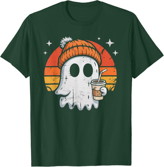 Cute Ghost Ice Coffee - Halloween Ghost Coffee - Halloween T-Shirt - T-Shirt | Forest
