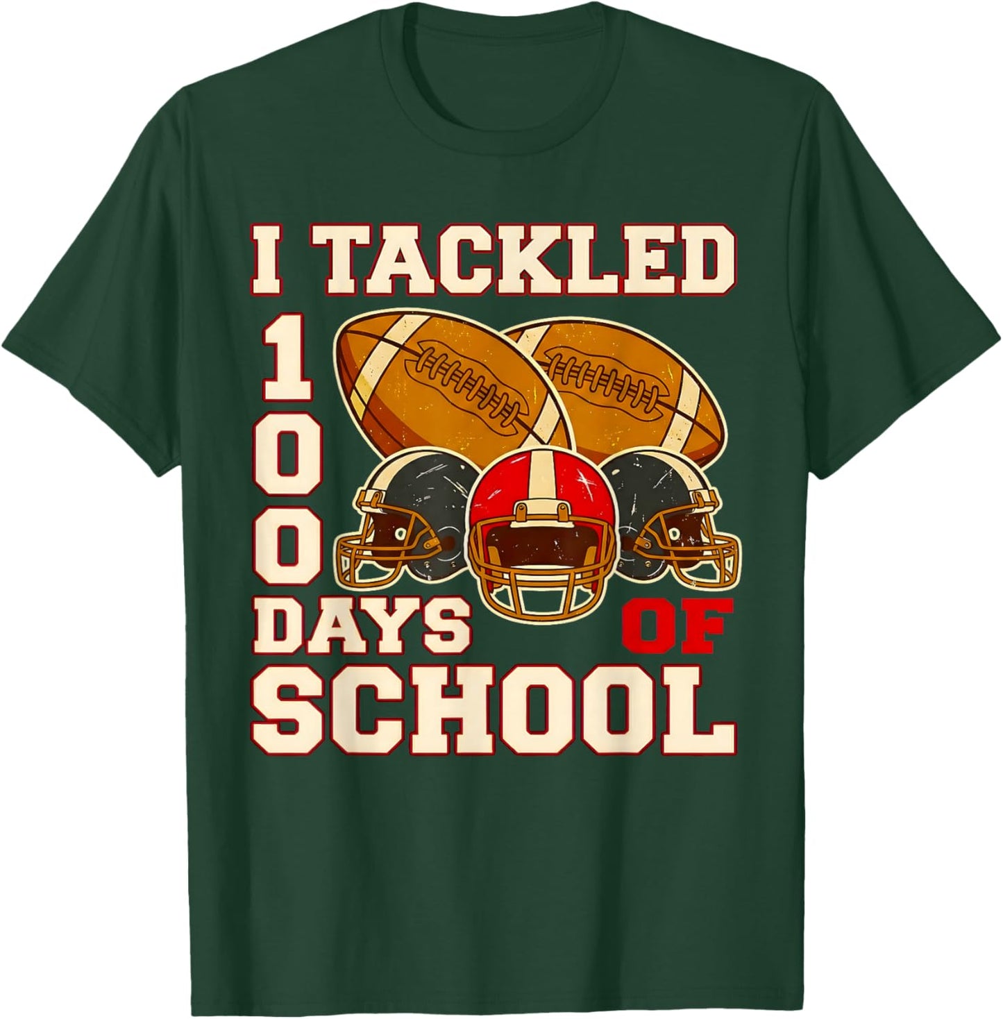 100 Days of School Football Boys Kids 100th Day of School T-Shirt - T-Shirt | Forest