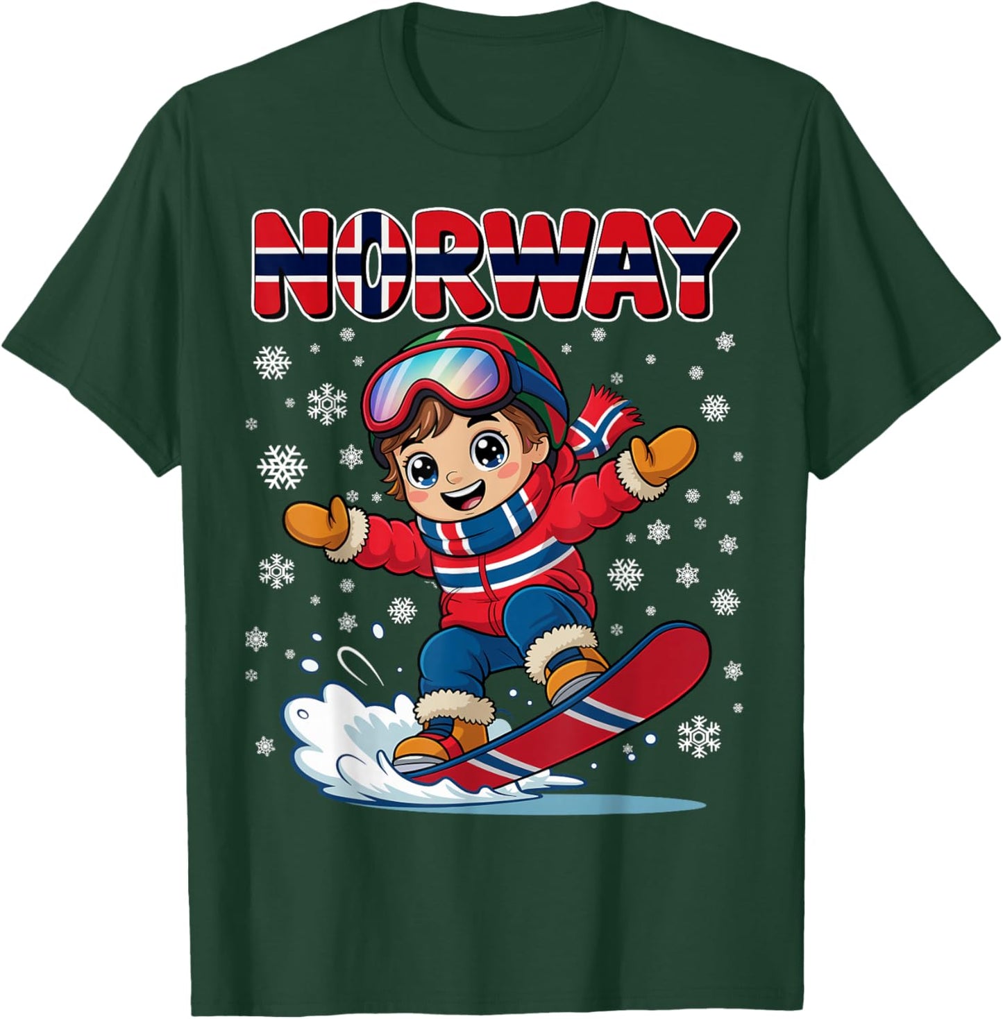 Norway Snowboard Kid Norge Flag for Boys Kids T-Shirt - T-Shirt | Forest