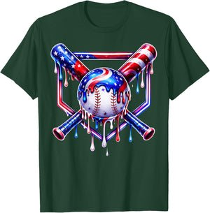 Baseball Drip Ice Cream American Flag Boys Kids 4th of July T-Shirt - T-Shirt | Forest