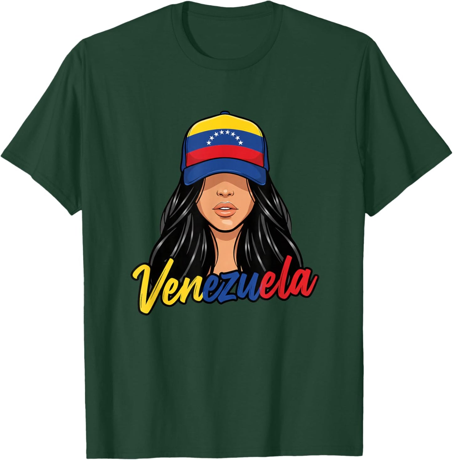 Venezuela Latina Woman Hat Venezuelan Pride Retro Script T-Shirt - T-Shirt | Forest