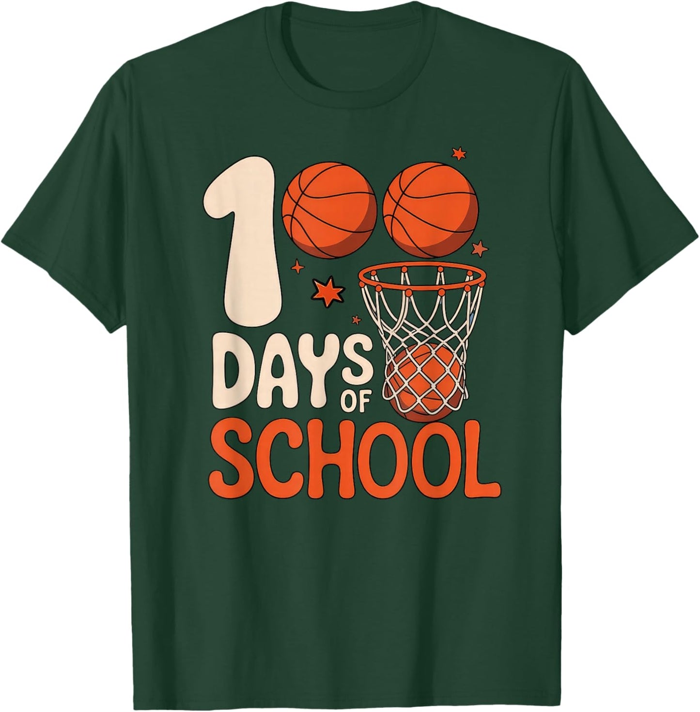100th Day of School Basketball 100 Days of School T-Shirt - T-Shirt | Forest
