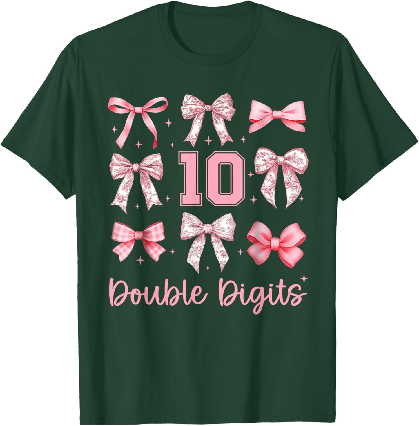 10th Birthday Girl Pink Toile Floral Coquette Bow Aesthetic T-Shirt - T-Shirt | Forest