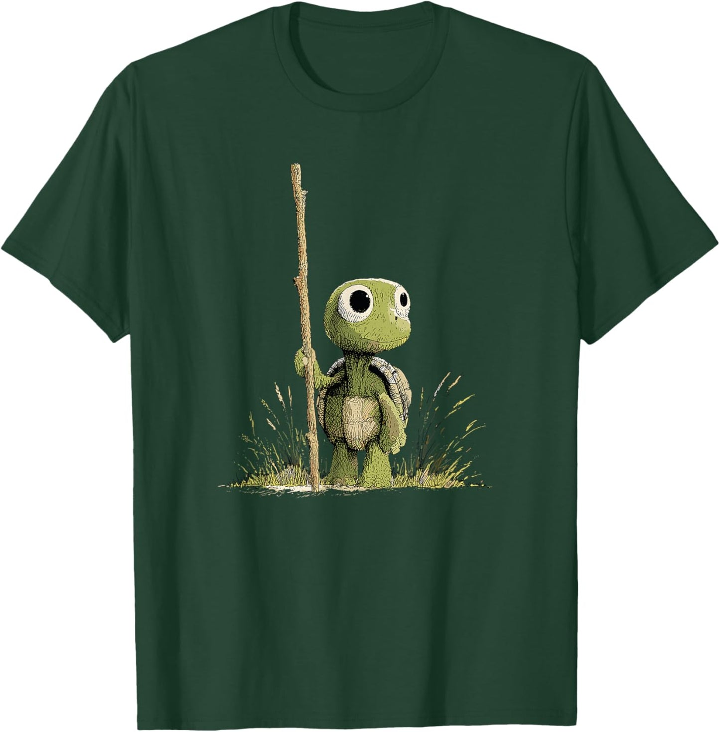 Adorable Turtle with Walking Stick Forest Journey T-Shirt - T-Shirt | Forest
