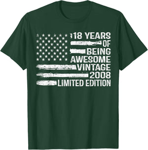 18 Years Old Birthday Vintage American Flag 18th Birthday T-Shirt - T-Shirt | Forest