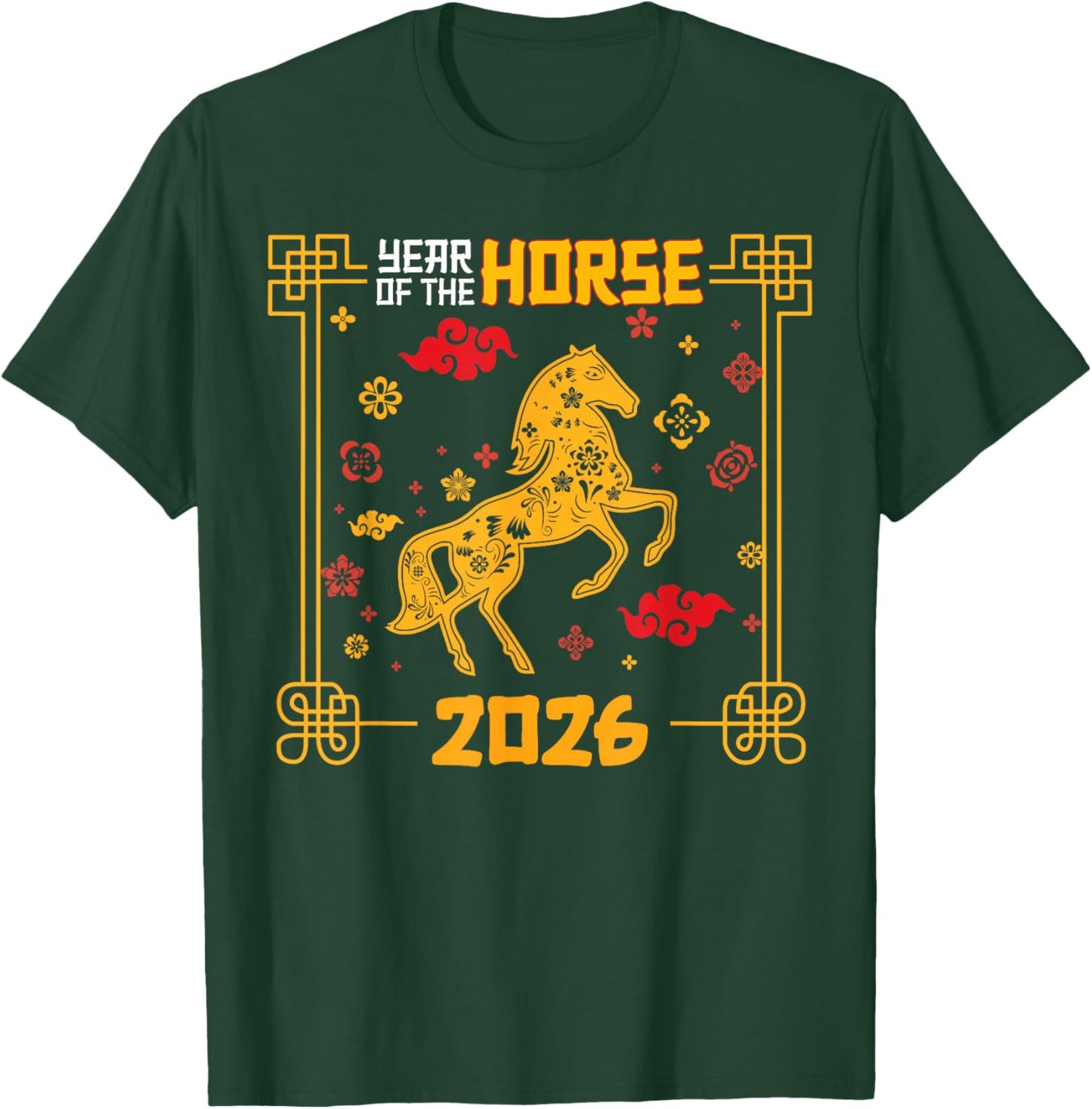 Year of The Horse 2026 Chinese New Year Lunar Zodiac Vintage T-Shirt - T-Shirt | Forest