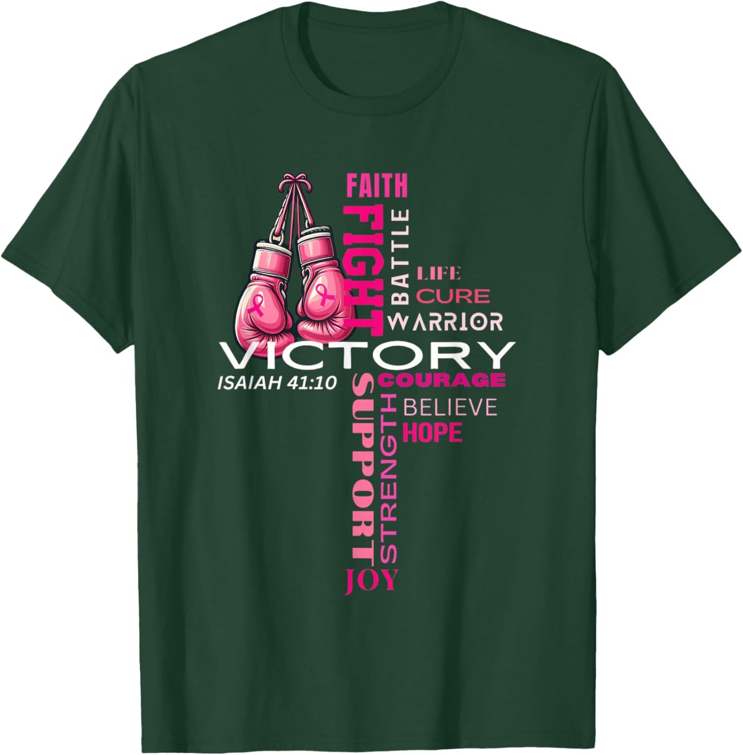 Faith Based Cross Word Art Breast Cancer Awareness Shirt T-Shirt - T-Shirt | Forest