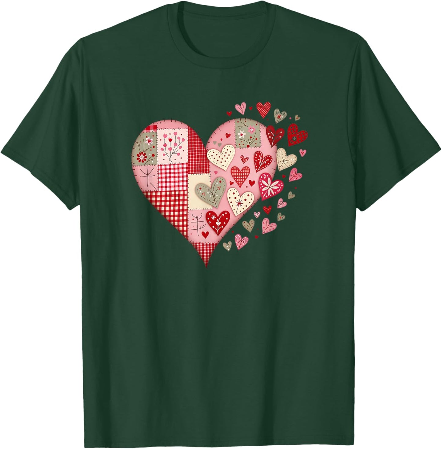 Heart Faux Patchwork Valentines Day Love Big Graphic Quilt T-Shirt - T-Shirt | Forest