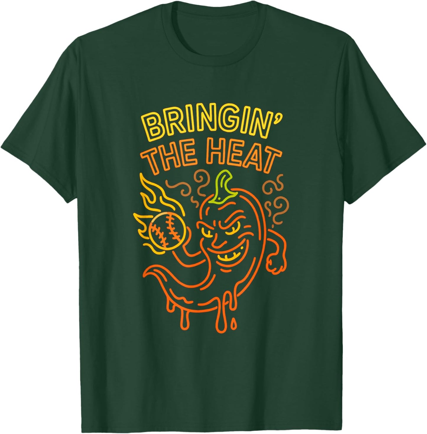 Baseball Pitcher Flame Bringin' The Heat Pepper Chili Meme T-Shirt - T-Shirt | Forest
