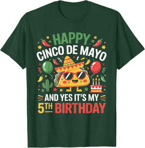 Happy Cinco De Mayo 2026 Yes It's My 5th Birthday Kids T-Shirt - T-Shirt | Forest