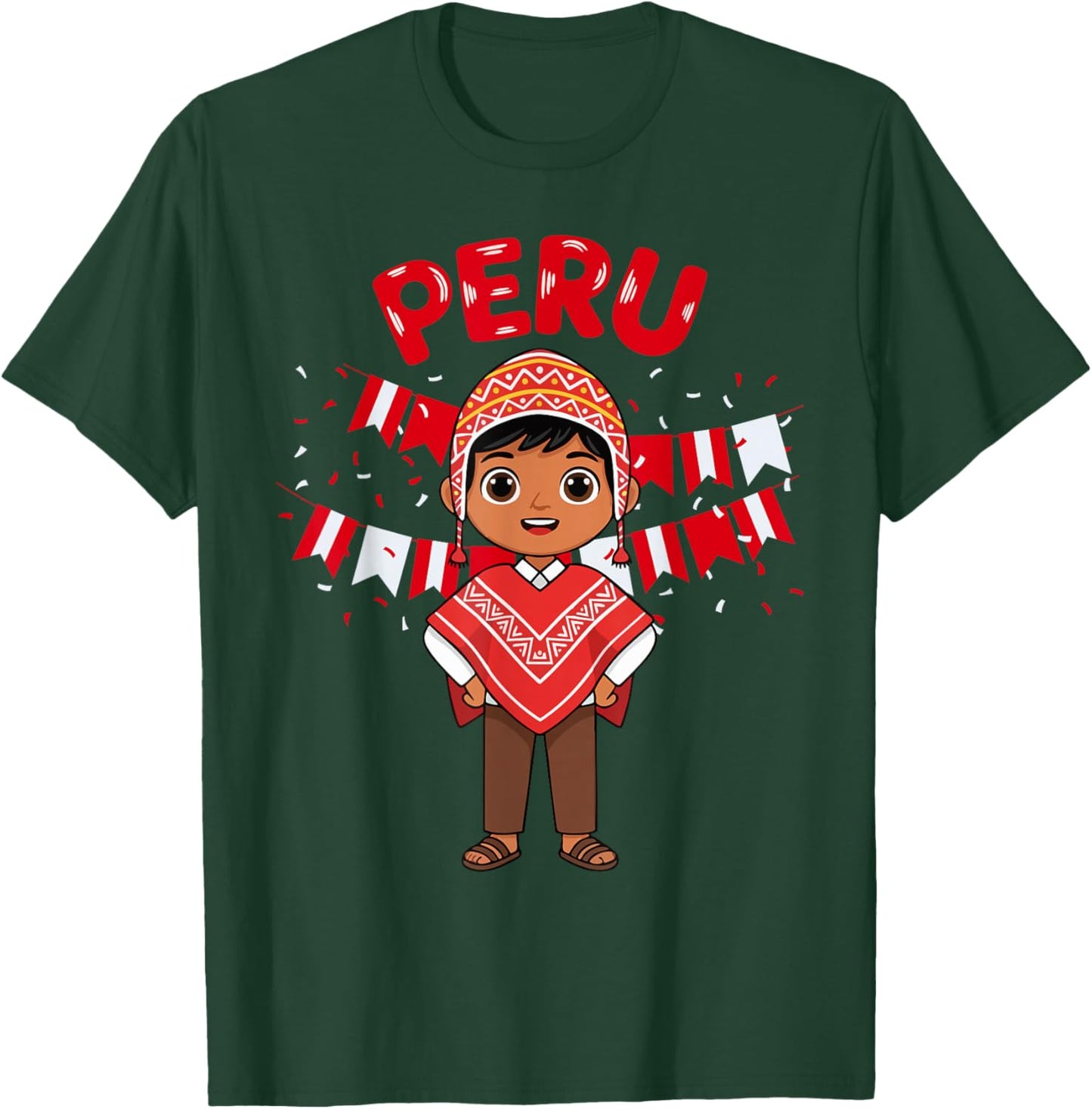 Peru Peruvian Boy Traditional Outfit Wear Flag Heritage T-Shirt - T-Shirt | Forest