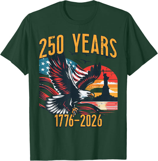 250 Years America USA Flag 250th Anniversary Men Women Kids T-Shirt - T-Shirt | Forest