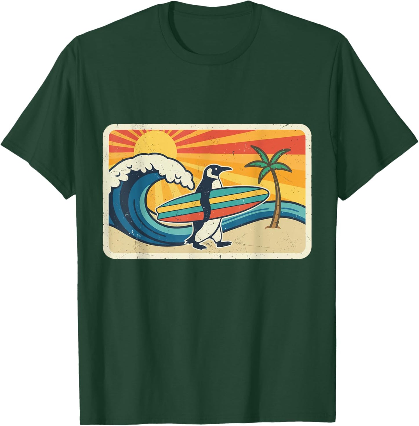 Funny Surfing Penguin Retro Beach Ocean Animal Art T-Shirt - T-Shirt | Forest