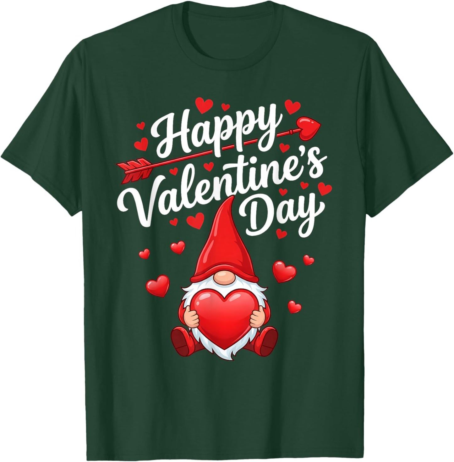 Happy Valentines Day Gnome Red Hearts Love Women Girls T-Shirt - T-Shirt | Forest