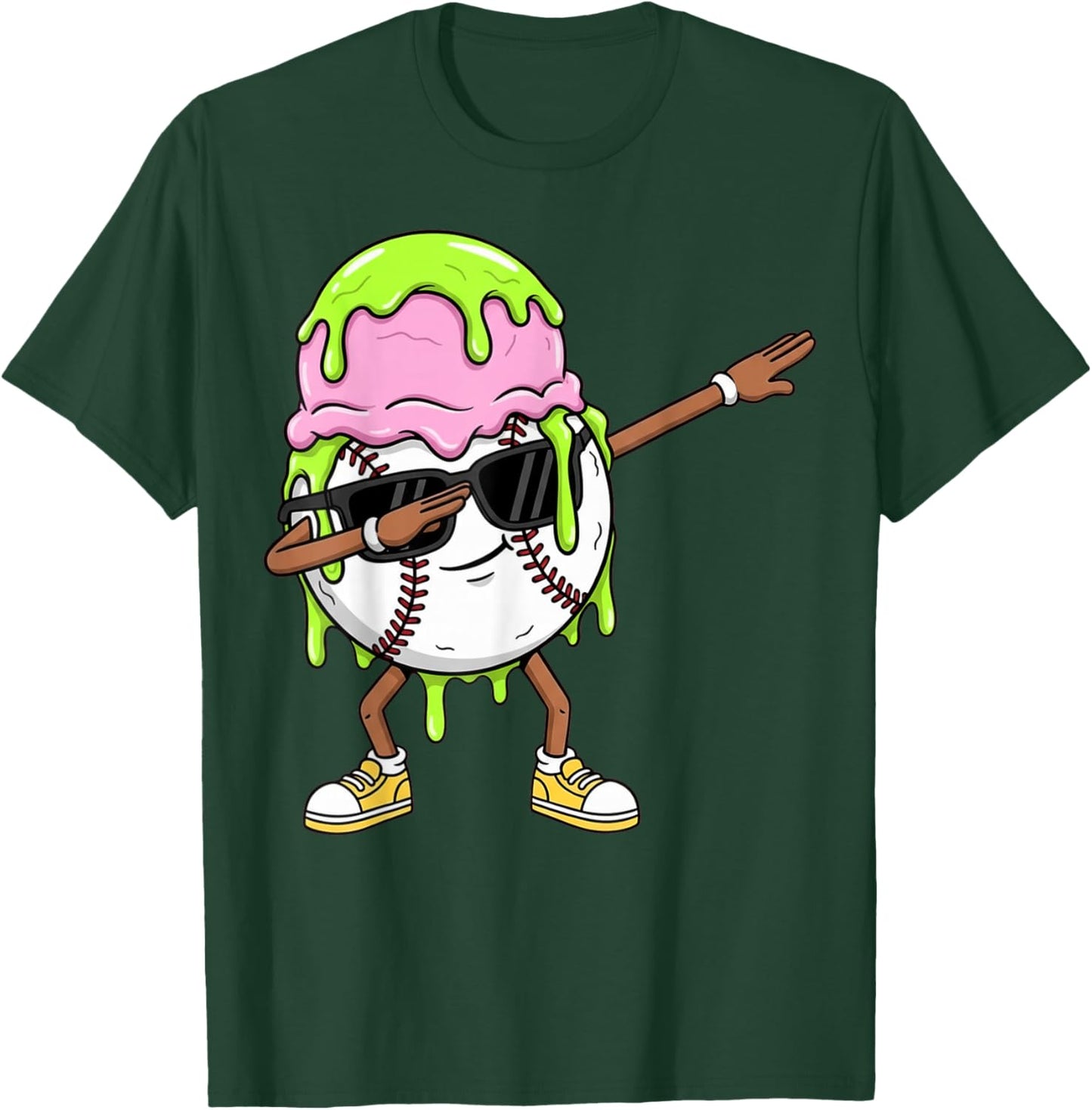 Dabbing Baseball Drip Ice Cream Kids Youth Boys Girls T-Shirt - T-Shirt | Forest