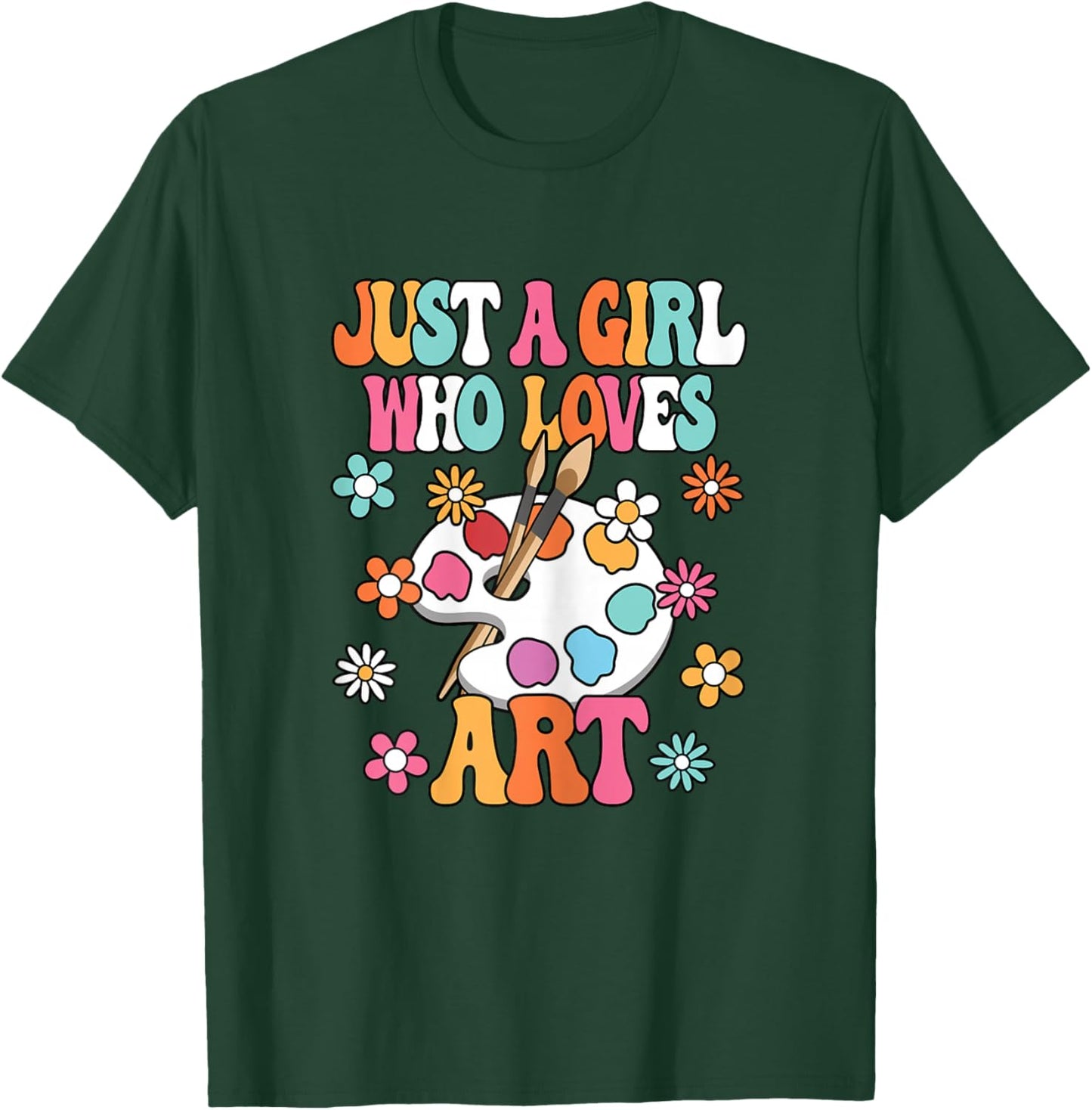 Just A Girl Who Loves Art Groovy Cute Artist Kids T-Shirt - T-Shirt | Forest