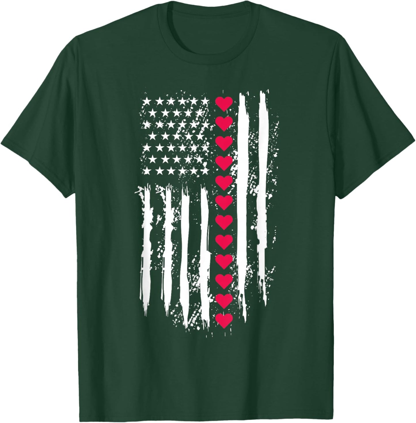 Valentines Red Hearts US American Flag Patriotic Lover T-Shirt - T-Shirt | Forest