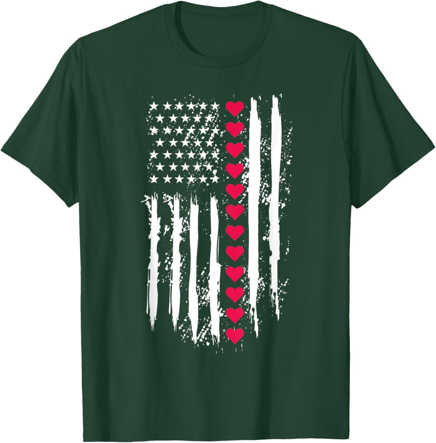 Valentines Red Hearts US American Flag Patriotic Lover T-Shirt - T-Shirt | Forest
