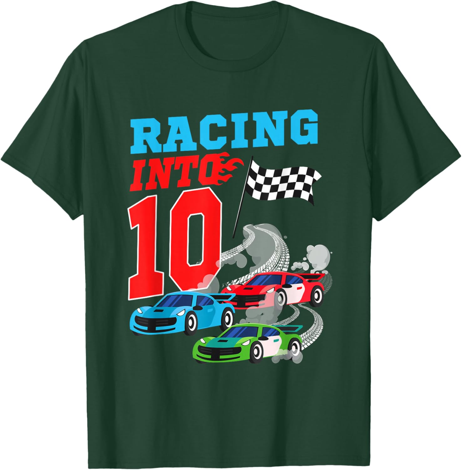 Racing Into 10 Year Old Birthday Racing Car Theme 10th Party T-Shirt - T-Shirt | Forest