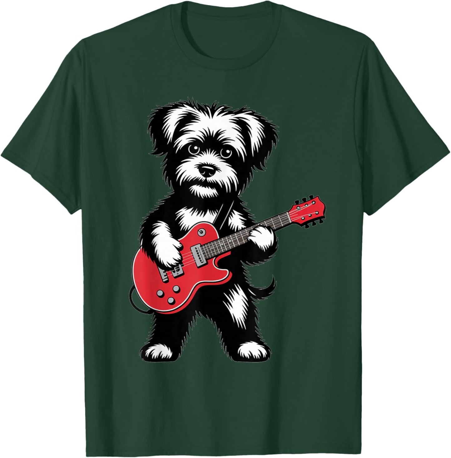 Cute Rock Yorki Dog with Red Electric Guitar Puppy T-Shirt - T-Shirt | Forest