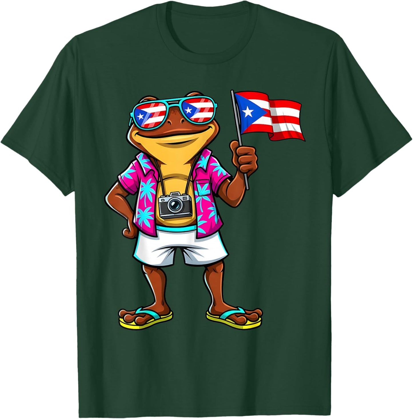 Funny Coqui Frog Puerto Rico Flag Boricua Puerto Rican Taino T-Shirt - T-Shirt | Forest