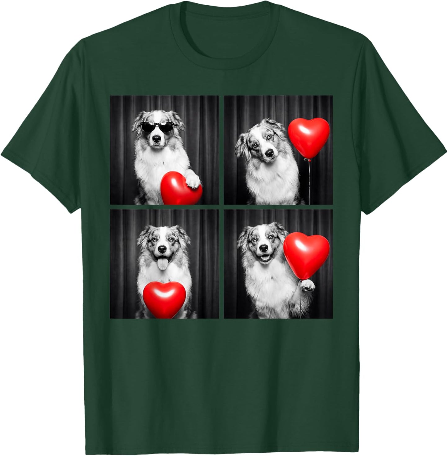 Australian Shepherd Photobooth Aussie Dog Design Valentines T-Shirt - T-Shirt | Forest
