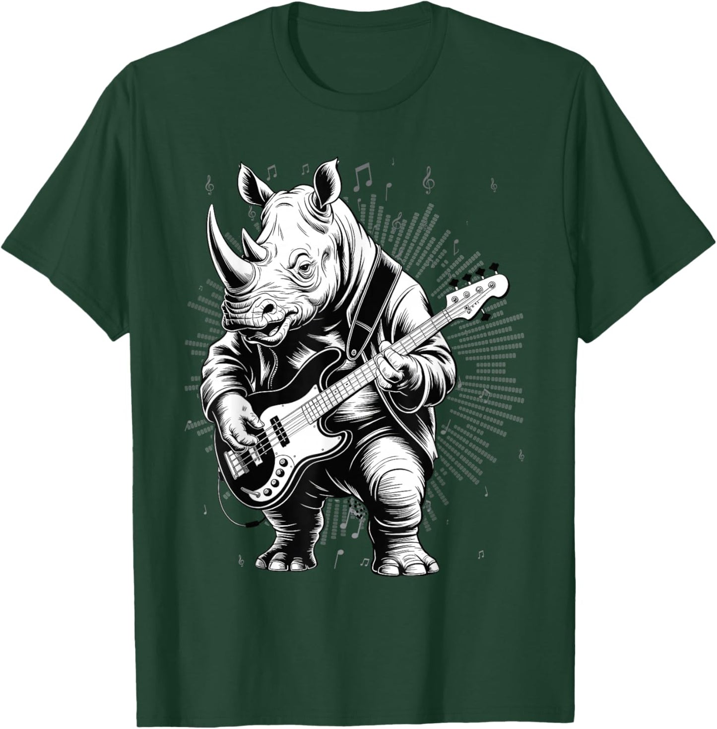 Rhino Funny Playing Bass Guitar Cute Rockin' T-Shirt - T-Shirt | Forest