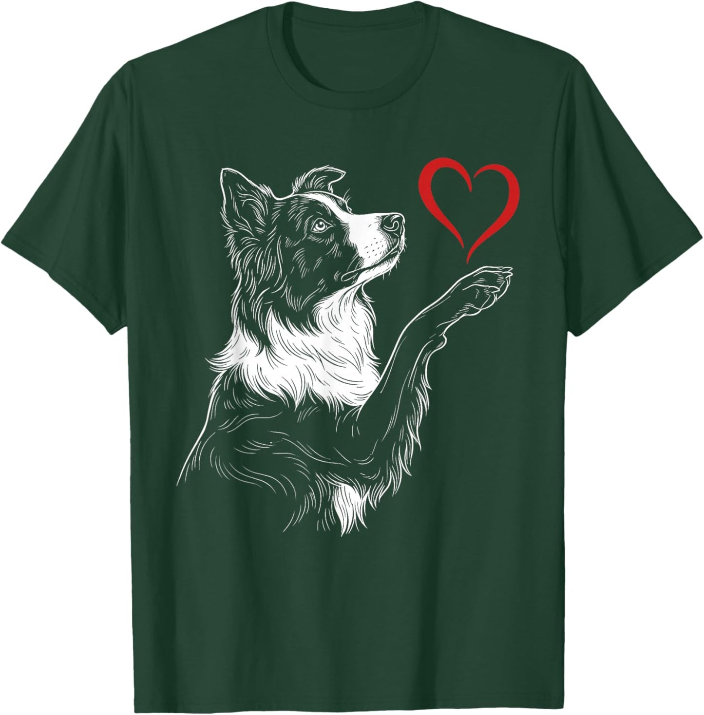 Border Collie Lover Dog Art Holding Heart Valentines T-Shirt - T-Shirt | Forest