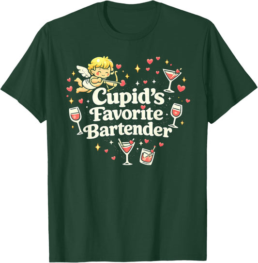 Cupid’s Favorite Bartender Funny Valentine Drink Design T-Shirt - T-Shirt | Forest