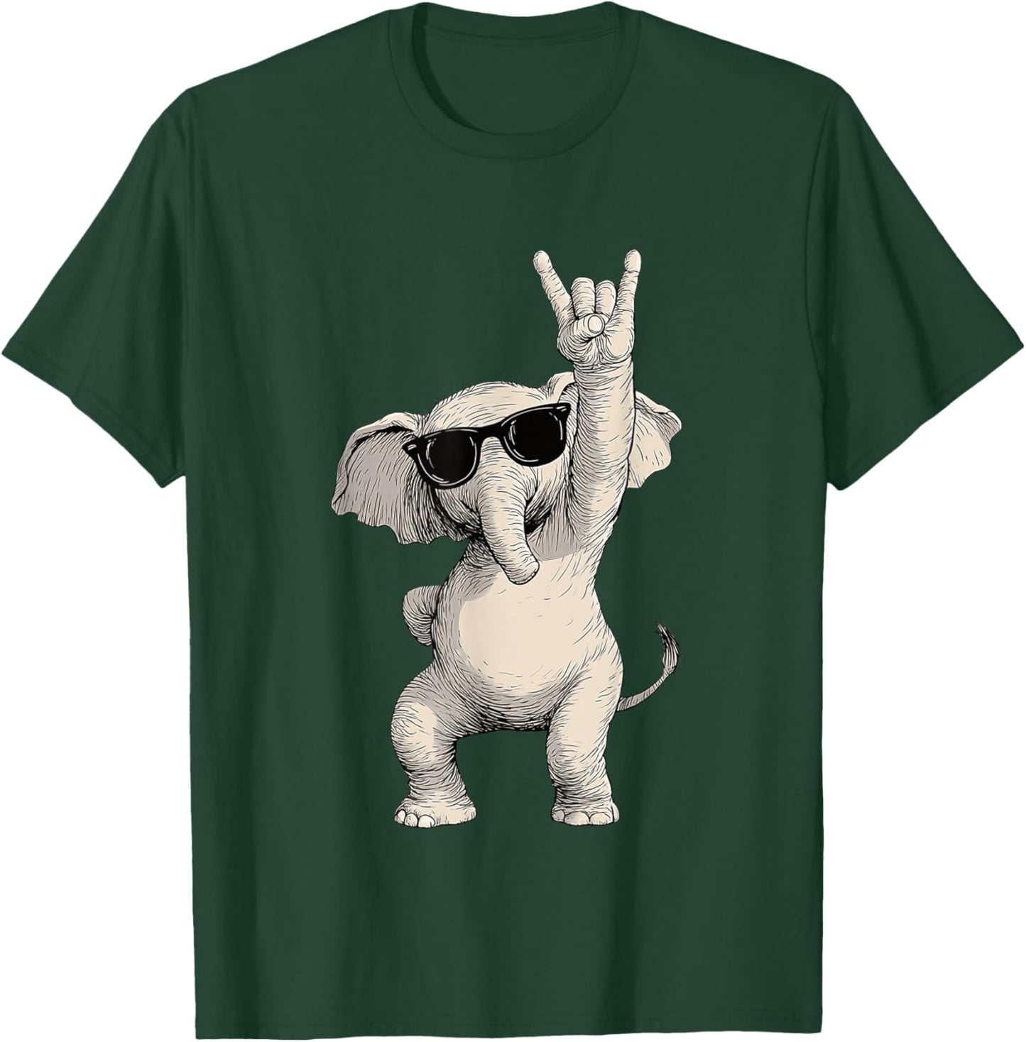 Elephant Rock On Gesture Sunglasses Fun T-Shirt - T-Shirt | Forest
