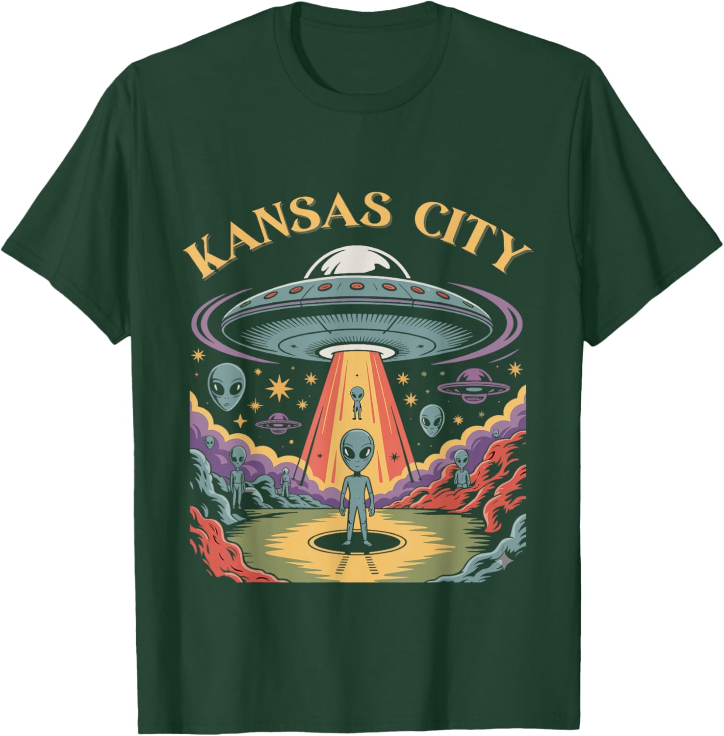 Kansas City Alien UFO Abduction Retro Sci-Fi Art T-Shirt - T-Shirt | Forest