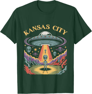 Kansas City Alien UFO Abduction Retro Sci-Fi Art T-Shirt - T-Shirt | Forest