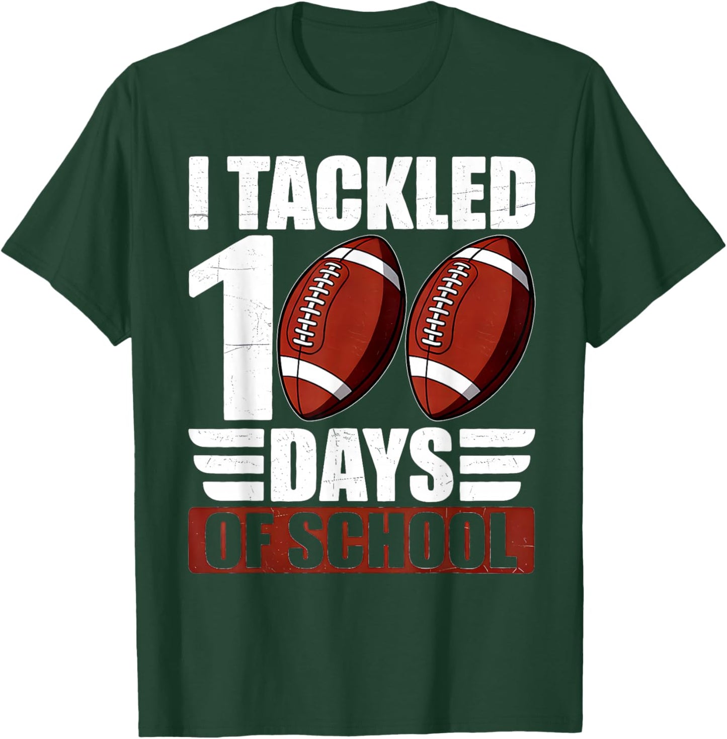 100 Days of School Boys Football 100th Day of School Kids T-Shirt - T-Shirt | Forest