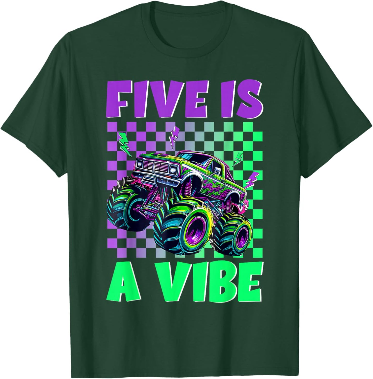 5 Year Old Five is A Vibe Monster Truck 5th Birthday Boy T-Shirt - T-Shirt | Forest