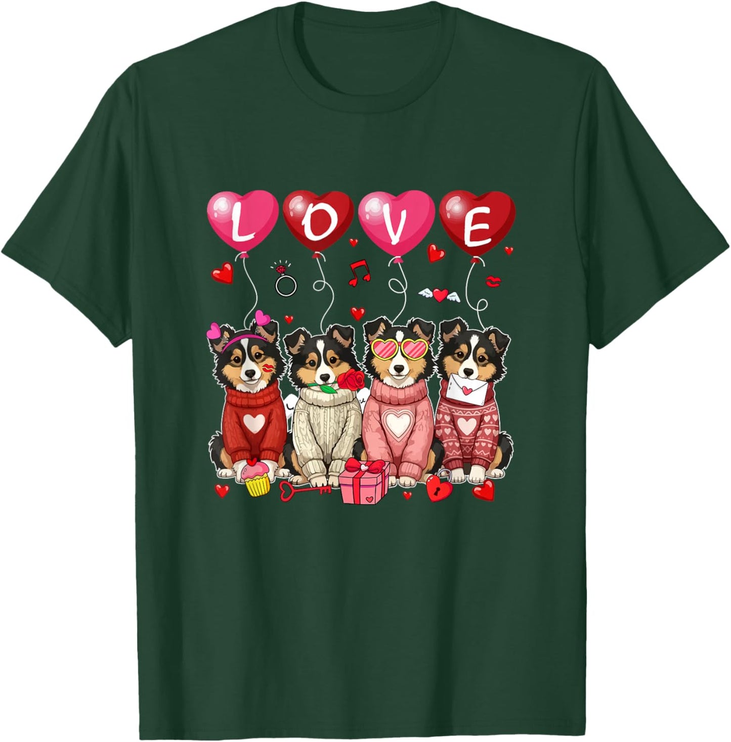 Love Group Shelties Sunglasses Valentine Owner Family Kids T-Shirt - T-Shirt | Forest