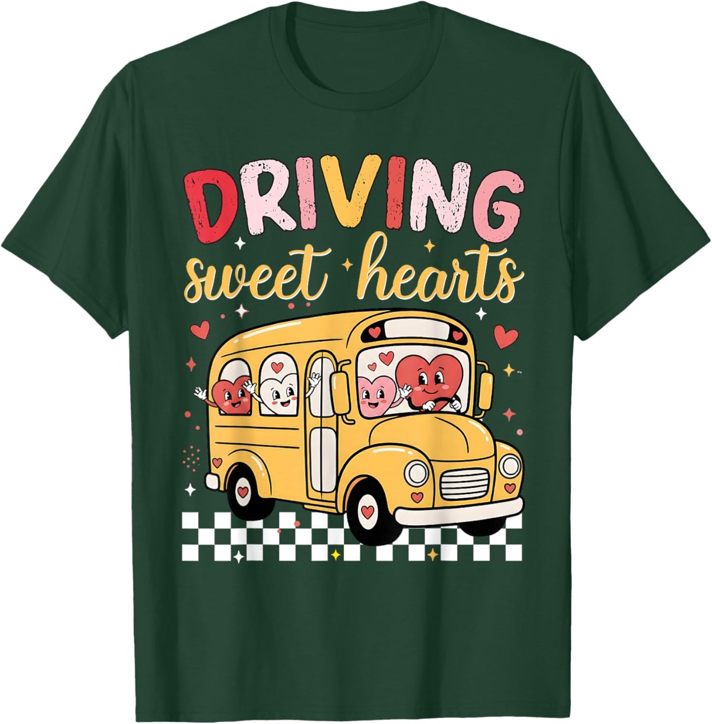 Driving Sweet Hearts School Bus Driver Cute Hearts Valentine T-Shirt - T-Shirt | Forest