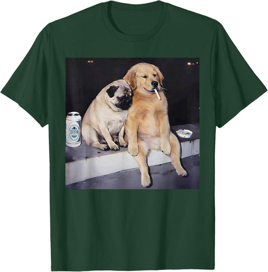 Funny Smoking Dog Pug Meme Golden Retriever Meme T-Shirt - T-Shirt | Forest