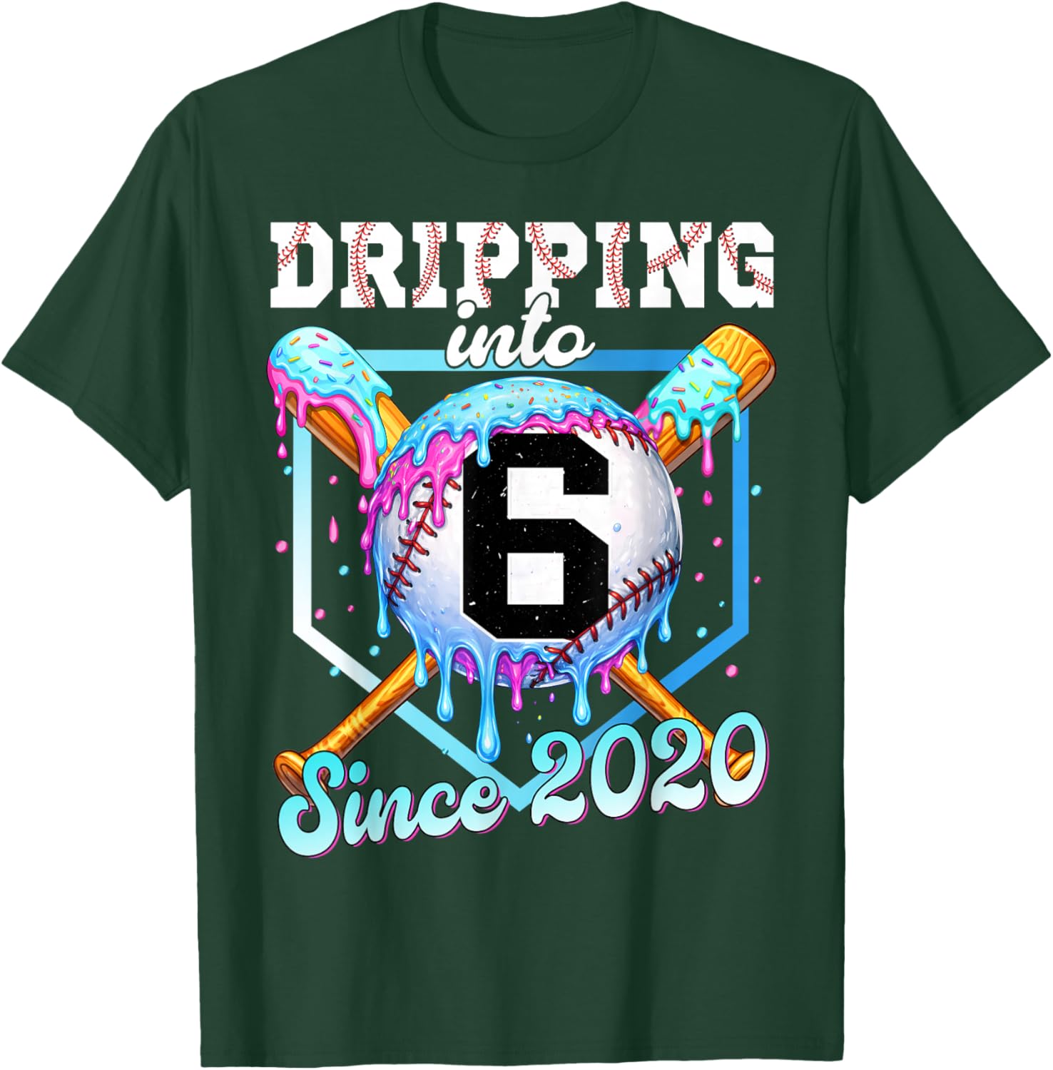 6 Years Old Baseball Ice Cream 6th Birthday Boys Since 2020 T-Shirt - T-Shirt | Forest
