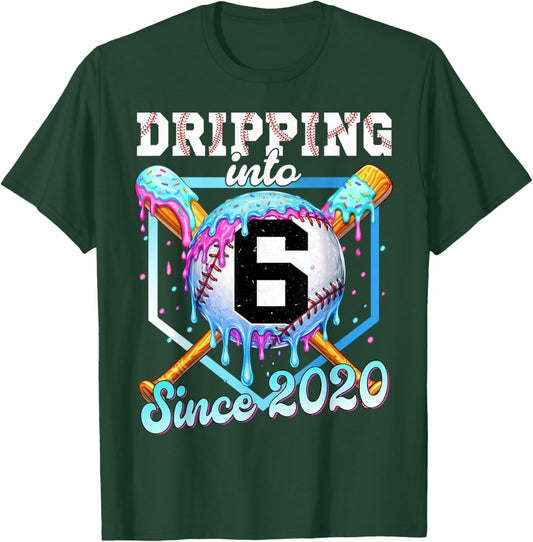6 Years Old Baseball Ice Cream 6th Birthday Boys Since 2020 T-Shirt - T-Shirt | Forest