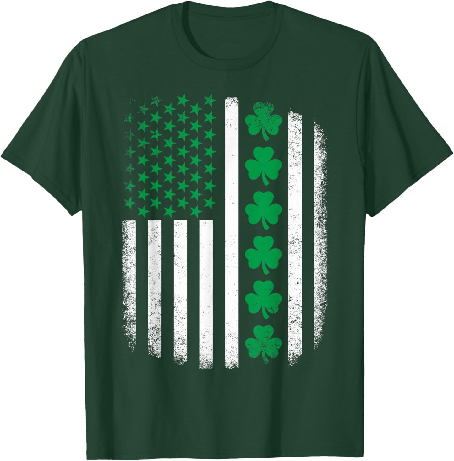 Retro US American Flag with Shamrocks for St Patricks Day T-Shirt - T-Shirt | Forest