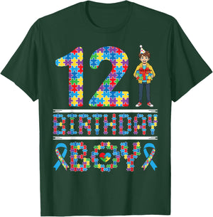 Autism Awareness 12th Birthday Boy Puzzle Piece 12 Years Old T-Shirt - T-Shirt | Forest