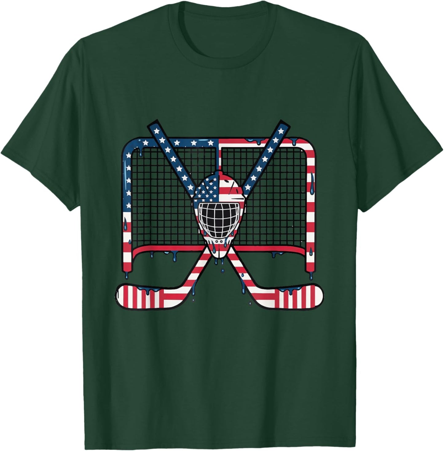 Ice Hockey Drip Goalie Field American Flag Boys Youth Men T-Shirt - T-Shirt | Forest